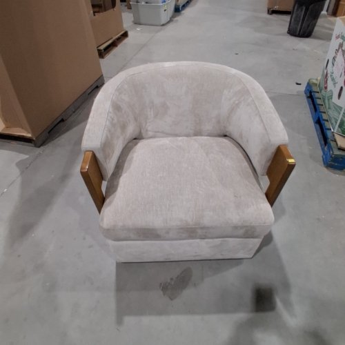 THOMASVILLE SWIVEL FABRIC CHAIR - 275LBS MAX 32' X 28" - BEIGE/WOOD image 2