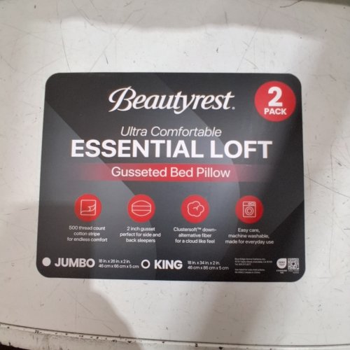 2PK BEAUTYREST ESSENTIAL LOFT GUSSETED BED PILLOW - KING - WHITE image 2