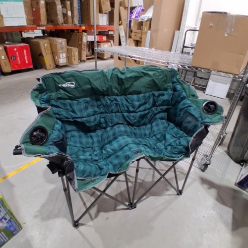 COLORSOUL OVERSIZED FULLY PADDED CAMPING CHAIR WITH CARRY BAG - 300LB MAX - 55" X 36" - BEIGE/GREY (MODEL: LC-105A-GREEN PLAID) image 2