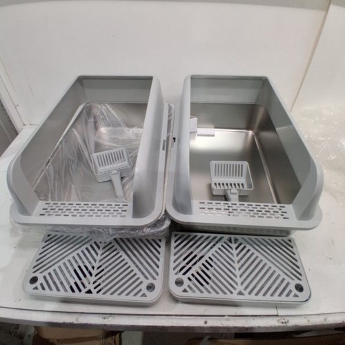 2PK SUZZIPAWS ENCLOSED STAINLESS STEEL LITTER BOX WITH LID AND ACCESSORIES- XL - GREY image 2