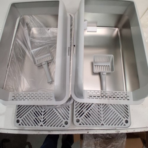 2PK SUZZIPAWS ENCLOSED STAINLESS STEEL LITTER BOX WITH LID AND ACCESSORIES- XL - GREY image 3