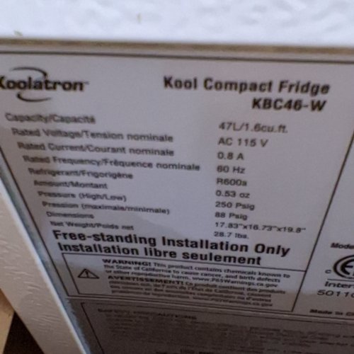 KOOLATRON KOOL COMPACT MINI FRIDGE WITH REMOVABLE SHELF - 1.6CU.FT - WHITE (MODEL: KBC46-W) image 6