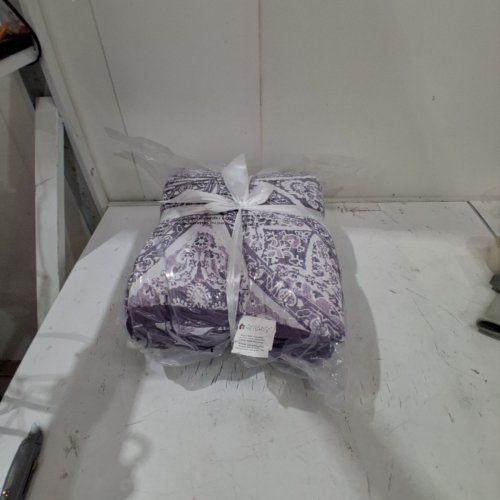 9PC REGENCY HEIGHTS PATTERNED BEDDING SET WITH COMFORTER, FLAT SHEET, FITTED SHEET WITH SIDE POCKETS, 2 SHAMS AND 2 PILLOWCASES - FULL SIZE - PURPLE AND WHITE image 2