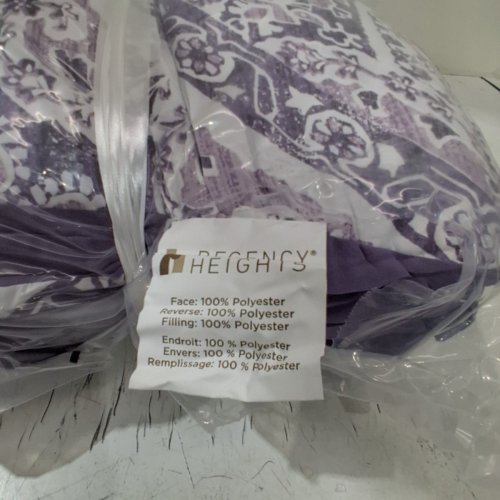9PC REGENCY HEIGHTS PATTERNED BEDDING SET WITH COMFORTER, FLAT SHEET, FITTED SHEET WITH SIDE POCKETS, 2 SHAMS AND 2 PILLOWCASES - FULL SIZE - PURPLE AND WHITE image 3