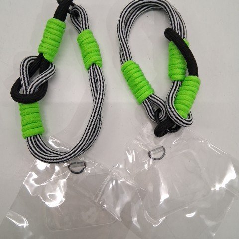 2PK HANDMADE COLORED PARACORD WRIST PHONE STRAP - BLACK/WHITE/GREEN image 2