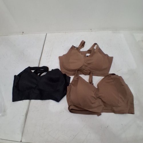 3PK WOMEN'S SUPPORTIVE WIRELESS PUSH UP BRAS - 2XL - BLACK\TAN image 2
