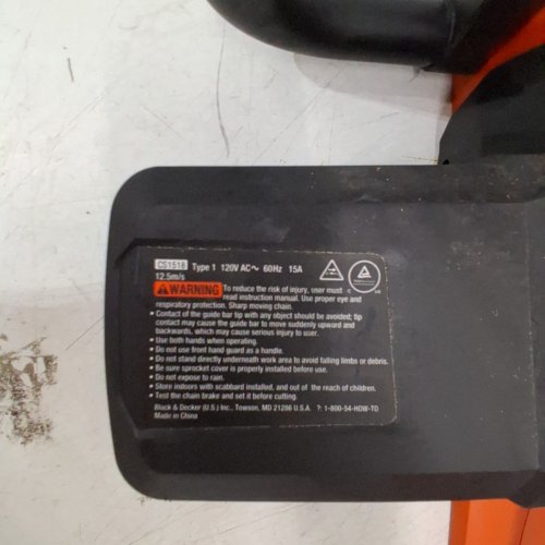 BLACK + DECKER ELECTRIC CORDED CHAINSAW - 18" BLADE - 15 AMP - ORANGE/BLACK (MODEL: CS1518) image 5