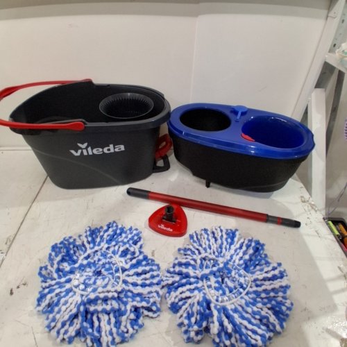 VILEDA EASYWRING RINSE CLEAN 2 TANK SPIN BUCKET SYSTEM - BLUE/RED/GREY image 2