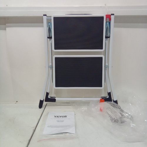 ERGONOMIC FOLDING STEEL STEP STOOL WITH WIDE ANTI-SLIP PEDAL - 2-STEP 330LBS CAPACITY - BLACK/WHITE (MODEL: WK2031) image 2