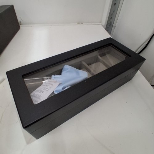 TECH SWISS WOOD GRAIN WATCH BOX WITH GLASS WINDOW - 5 SLOTS - BLACK (MODEL: TSBOX6100ESSBK) image 3