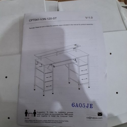 SEVENTABLE COMPUTER DESK WITH POWER OUTLETS, MONITOR STAND AND 5 DRAWERS - 47" - WHITE (MODEL: CPT041-V3N-WE120-ST) image 5