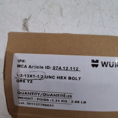 25PK WÜRTH GRADE 8 HEX CAP SCREWS - 1/2" - 13 X 1-1/2" image 2