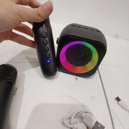 BEILIHART MINI PORTABLE BLUETOOTH KARAOKE SPEAKER WITH 2 WIRELESS MICROPHONES - BLACK/RGB (MODEL: K29-L) image 2