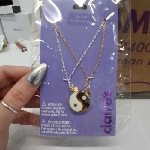 2PC GIRLS CLAIRE'S BEST FRIENDS YIN YANG NECKLACE SET - 16" + 3" - GOLD AND SILVER TONE image 2