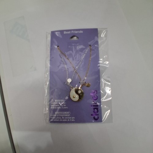 2PC GIRLS CLAIRE'S BEST FRIENDS YIN YANG NECKLACE SET - 16" + 3" - GOLD AND SILVER TONE image 3