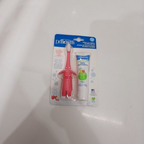 DR. BROWN'S INFANT-TO-TODDLER TRAINING TOOTHBRUSH SET - 1.4OZ - APPLE & PEAR FLAVOUR/PINK ELEPHANT image 2