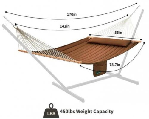 QUILTED FABIC HAMMOCK WITH HARDWOOD BARS AND PILLOW CUSHION WITH SIDE POCKET - BROWN (MODEL: A0104JM35ST) image 2