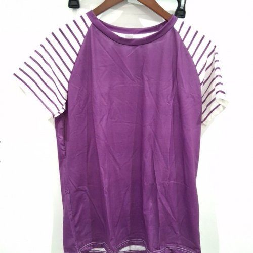 WOMEN'S STRIPED SHORT SLEEVE TOP - MEDIUM - PURPLE image 2