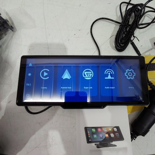 PORTABLE BLUETOOTH HANDS-FREE CALLING CARPLAY/ ANDROID AUTO CAR MULTIMEDIA PLAYER SCREEN WITH BACK UP CAMERA - 10" SCREEN - BLACK image 2