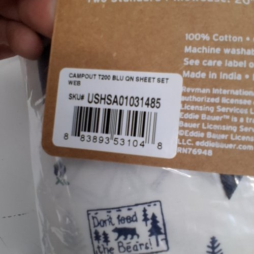 4PC EDDIE BAUER CAMPOUT PRINTED COTTON PERCALE SHEET SET - QUEEN - BLUE/WHITE image 2