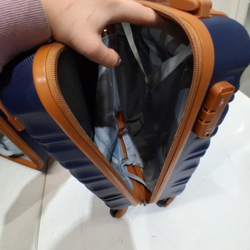 4PC LONG VACATION HARDSIDE LUGGAGE SET WITH SPINNER WHEELS - 16" / 20" / 24" / 28" - NAVY/BROWN image 5