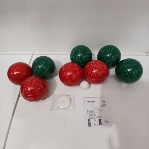 9PC AMAZON BASICS 100MM BACKYARD BOCCE BALL SET WITH 8 RESIN BOCCE BALLS / PALLINO BALL CARRYING CASE & MEASURING TAPE - GREEN / RED / BLACK image 3