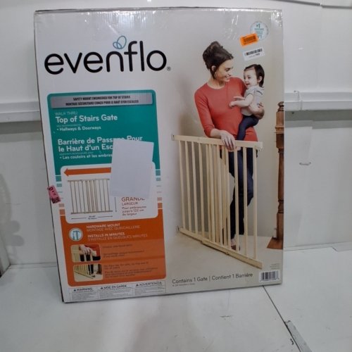 EVENFLO WALK-THRU TOP OF STAIRS EXTRA WIDE BABY & PET GATE - 32" X 30" - 48" - NATURAL WOOD BROWN (MODEL: 1050500 1050) image 3