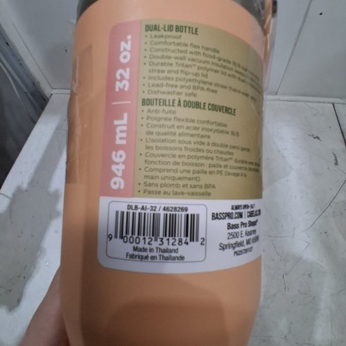 BASS PRO SHOPS DUAL-LID WATER BOTTLE - 32 OZ (946 ML) - PEACH (MODEL: DLB-AI-32) image 4