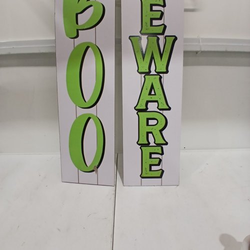 2PK REVERSIBLE FRENCH/ENGLISH DECORATIVE WOODEN HALLOWEEN PORCH SIGNS - 9.5" X 48" - WHITE GHOST AND SKELETON image 4