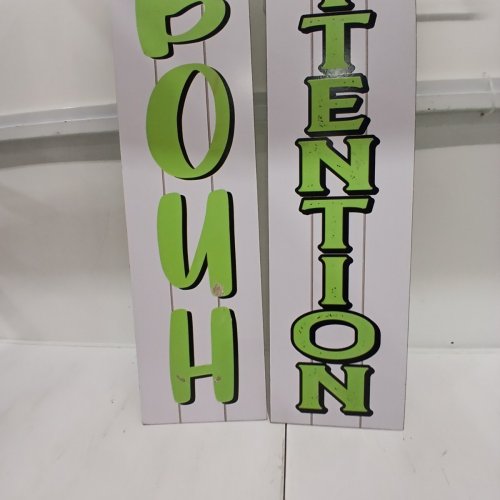 2PK REVERSIBLE FRENCH/ENGLISH DECORATIVE WOODEN HALLOWEEN PORCH SIGNS - 9.5" X 48" - WHITE GHOST AND SKELETON image 6