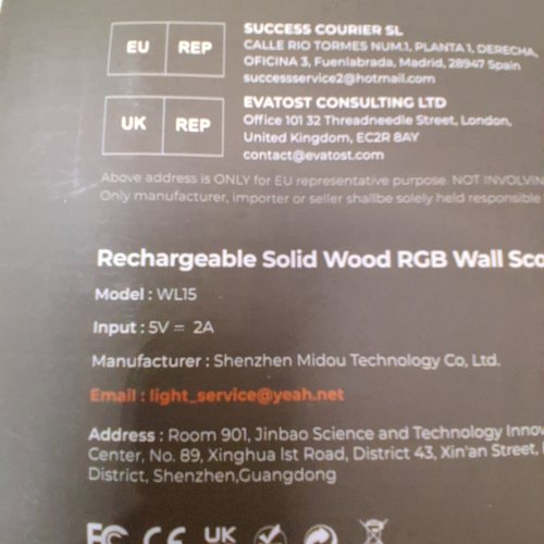 2PK POPLORON RECHARGEABLE SOLID WOOD RGB WALL SCONCES - 5 V 2A - BROWN / WHITE (MODEL: WL15) image 3