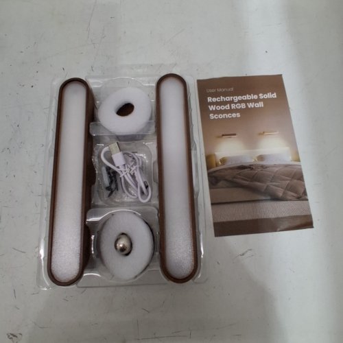2PK POPLORON RECHARGEABLE SOLID WOOD RGB WALL SCONCES - 5 V 2A - BROWN / WHITE (MODEL: WL15) image 4