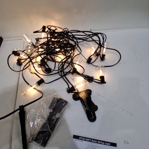 PESKEN SOLAR LED PATIO STRING LIGHTS WITH REMOTE - 54FT - 2700K - BLACK (MODEL: GLS-18J2P-ST38-15(CA)) image 2