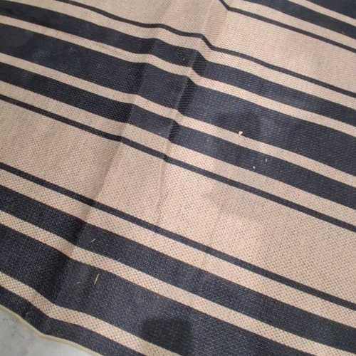 NON-SLIP WASHABLE STRIPED PATIO CARPET RUG - 8FT X 10FT - BEIGE/BLACK image 3
