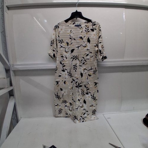 SHORT SLEEVE FLORAL DRESS - MEDIUM - CREAM, BLACK AND YELLOW image 2