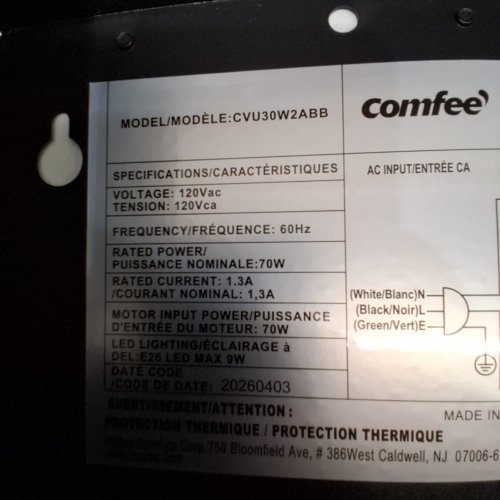 COMFEE SLIM DUCTLESS UNDER CABINET RANGE HOOD - 30" -BLACK (MODEL:CVU30W2ABB) image 4