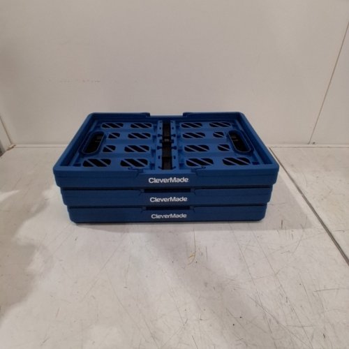 3PK CLEVERMADE ECO COLLAPSIBLE REUSABLE PLASTIC GROCERY SHOPPING BASKETS - 24 L - BLUE/BLACK (MODEL: 8534568-AAV3PK) image 5