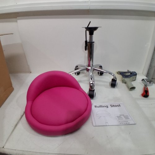 KKTONER PU LEATHER HEIGHT ADJUSTABLE SWIVEL ROUND ROLLING STOOL WITH BACK REST - HOT PINK image 2