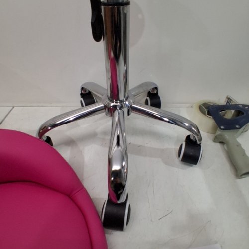 KKTONER PU LEATHER HEIGHT ADJUSTABLE SWIVEL ROUND ROLLING STOOL WITH BACK REST - HOT PINK image 3