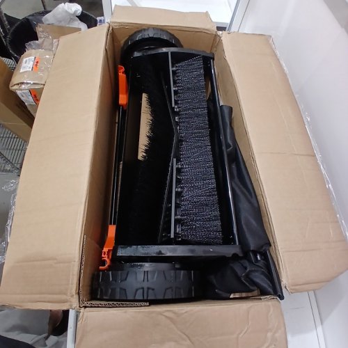 PUSH LAWN SWEEPER WITH HOPPER BAG, ADJUSTABLE BRUSH HEIGHT & SPINNING BRUSHES, HEAVY DUTY YARD SWEEPER WITH RUBBER WHEELS- 26 IN LEAF & GRASS COLLECTOR WITH 7 CU. FT. - ORANGE/BLACK-(MODEL: S19-002A) image 2