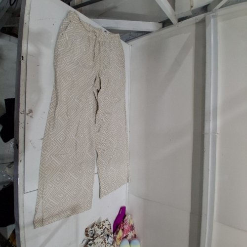 WOMEN'S GEORGE WIDE LEG GEOMETRIC PRINT PANTS - LARGE - BEIGE AND CREAM image 2