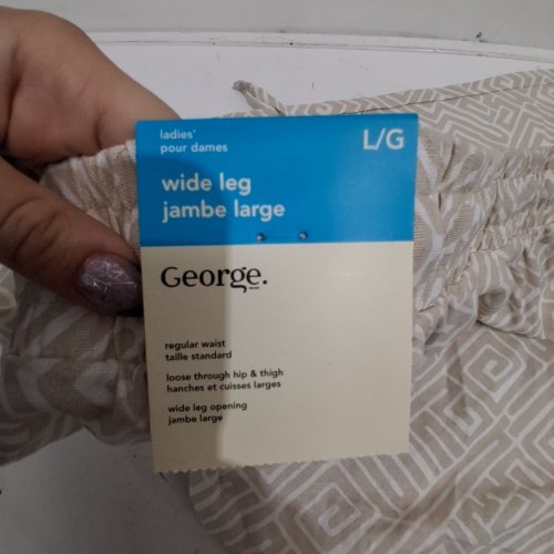 WOMEN'S GEORGE WIDE LEG GEOMETRIC PRINT PANTS - LARGE - BEIGE AND CREAM image 3
