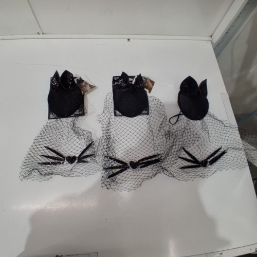 3PK MASQUERADE CAT HATS WITH VEILS - BLACK image 3