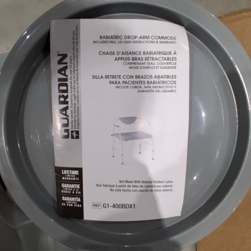 GUARDIAN BARIATRIC DROP ARM COMMODE WITH POT AND LID- 1000LB MAXIMUM- GREY/WHITE (MODEL: ‎G1-400BDX1) image 3