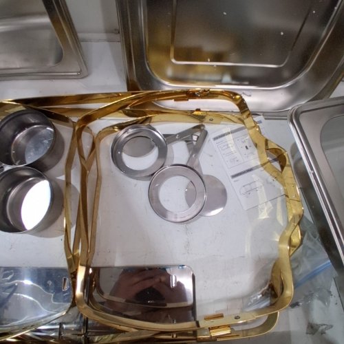 2PK VEVOR CHAFFING DISH BUFFET SET FULL SIZE AND HALF SIZE PANS - 8QT - SILVER/GOLD -(MODEL: HZ-433B) image 5