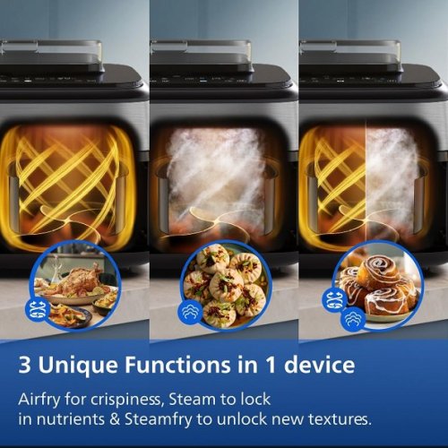 PHILIPS 5000 SERIES DUAL BASKET ALL-IN-ONE AIR FRYER & STEAM COOKER - 19 IN ONE COOKING FUNCTIONS, RAPIDAIR PLUS + STEAM, AUTO STEAM CLEAN - 9.6QT / 9L - STAINLESS STEEL image 2