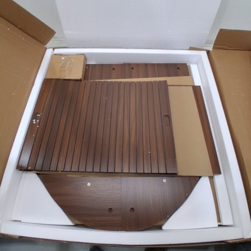 GARVEE ROUND WOODEN COFFEE TABLE WITH SLIDING DOOR STORAGE - 28" X 16" - WALNUT - (MODEL: PHK_3633DQQ8) image 4