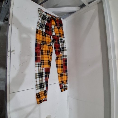 PATCHWORK PLAID PAJAMA PANTS - EXTRA LARGE - ORANGE, RED, BLACK AND WHITE image 2