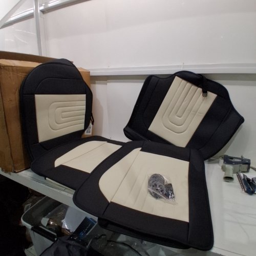 13PC LEATHER CAR SEAT COVERS WITH LUMBAR SUPPORT - UNIVERSAL FIT - BLACK\BEIGE image 2