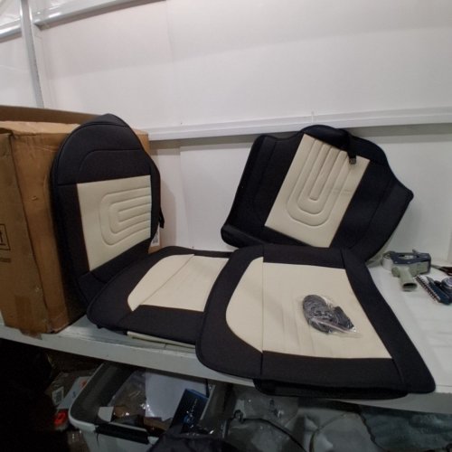 13PC LEATHER CAR SEAT COVERS WITH LUMBAR SUPPORT - UNIVERSAL FIT - BLACK\BEIGE image 3